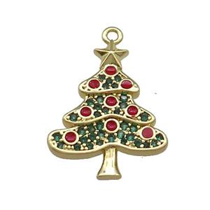 Christmas Tree Charms Copper Pendant Pave Zircon Gold Plated, approx 16.5-21mm [FN39262]