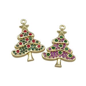 Christmas Tree Charms Copper Pendant Pave Zircon Gold Plated Mixed, approx 16.5-21mm [FN39263]