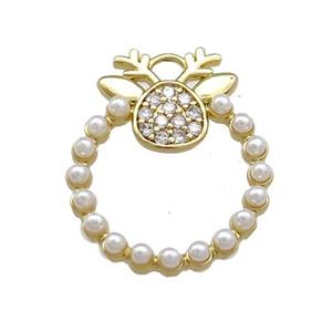 Christmas Wreath Charms Copper Pendant Pave Zircon Resin Gold Plated, approx 18-23mm [FN39267]