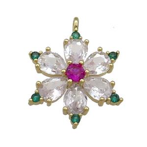 Copper Flower Pendant Pave Zircon Gold Plated, approx 22mm [FN39271]