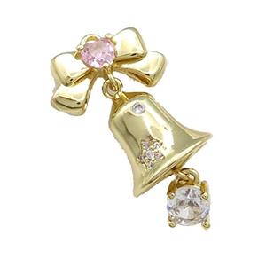Christmas Bell Charms Copper Pendant Pave Zircon Gold Plated, approx 5mm, 12mm, 7.5-14mm [FN39273]