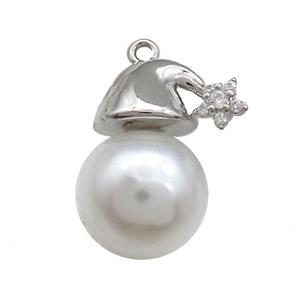 Christmas Snowman Charms Copper Pendant Pave Zircon Pearlized Resin Platinum Plated, approx 11.5-19mm [FN39278]