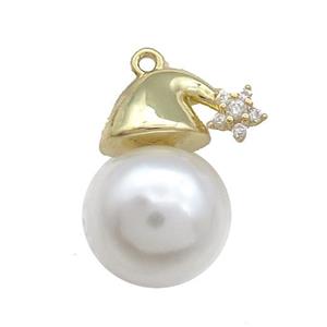 Christmas Snowman Charms Copper Pendant Pave Zircon Pearlized Resin Gold Plated, approx 11.5-19mm [FN39279]