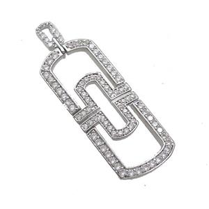 Copper Rectangle Pendant Pave Zircon Platinum Plated, approx 11.5-35mm [FN39280]