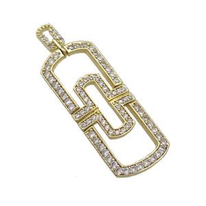 Copper Rectangle Pendant Pave Zircon Gold Plated, approx 11.5-35mm [FN39281]