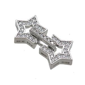 Copper Star Clasp Pave Zircon Platinum Plated, approx 12-23mm [FN39283]
