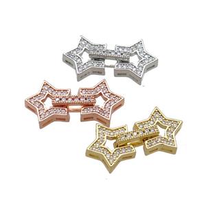Copper Star Clasp Pave Zircon Mixed, approx 12-23mm [FN39286]