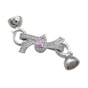 Copper Knot Clasp Pave Zircon Platinum Plated, approx 12-23mm, 7.5-14mm [FN39287]