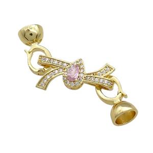 Copper Knot Clasp Pave Zircon Gold Plated, approx 12-23mm, 7.5-14mm [FN39288]
