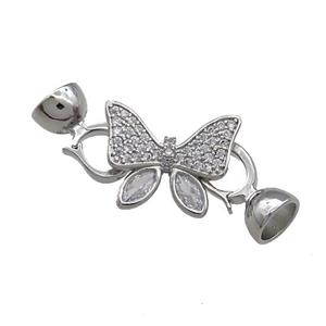 Copper Butterfly Clasp Pave Zircon Platinum Plated, approx 14-18mm, 7.5-14mm [FN39291]