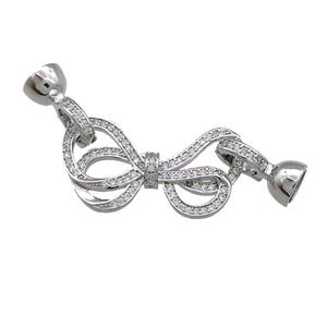 Copper Bowknot Clasp Pave Zircon Platinum Plated, approx 15-30mm, 7.5-14mm [FN39295]