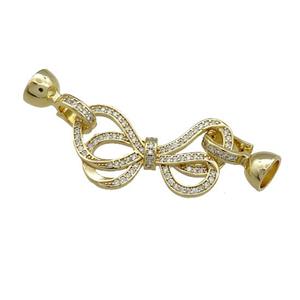 Copper Bowknot Clasp Pave Zircon Gold Plated, approx 15-30mm, 7.5-14mm [FN39296]