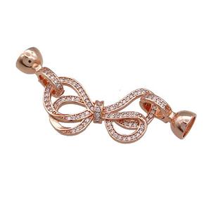 Copper Bowknot Clasp Pave Zircon Rose Gold, approx 15-30mm, 7.5-14mm [FN39297]