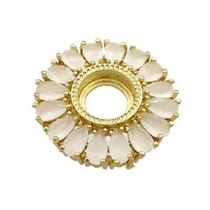 Copper Flower Pendant Pave White Crystal Glass Zircon With Pad Circle Gold Plated, approx 21mm [FN39306]