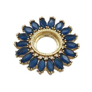 Copper Flower Pendant Pave Blue Crystal Glass Zircon With Pad Circle Gold Plated, approx 25mm [FN39308]