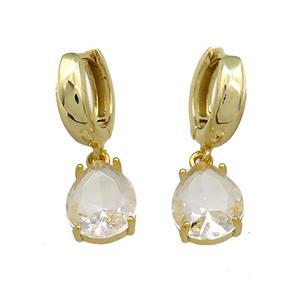 Copper Hoop Earrings Pave Clear Crystal Glass Teardrop Gold Plated, approx 10-12mm, 15mm dia [FN39309]