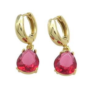 Copper Hoop Earrings Pave Red Crystal Glass Teardrop Gold Plated, approx 10-12mm, 15mm dia [FN39313]