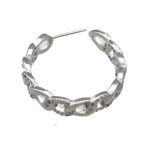 Copper Stud Earrings Pave Zircon Platinum Plated, approx 28mm [FN39318]