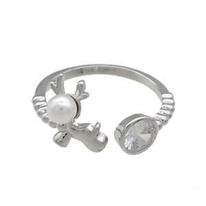 Copper Christmas Deer Rings Pave Zircon Pearlized Resin Platinum Plated, approx 6mm, 10mm, 18mm dia [FN39345]
