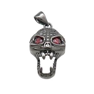 Copper Skull Pendant Pave Zircon Halloween Black Plated, approx 13-19mm [FN39354]