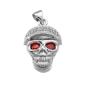 Copper Skull Pendant Pave Zircon Platinum Plated, approx 15-18mm [FN39355]
