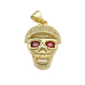 Copper Skull Pendant Pave Zircon 18K Gold Plated, approx 15-18mm [FN39356]