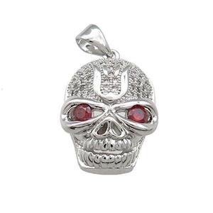 Copper Skull Pendant Pave Zircon Platinum Plated, approx 14-19mm [FN39358]