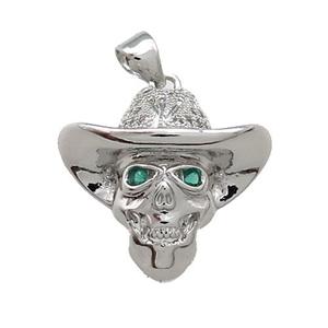 Copper Skull Pendant Pave Zircon Platinum Plated, approx 18-21mm [FN39360]