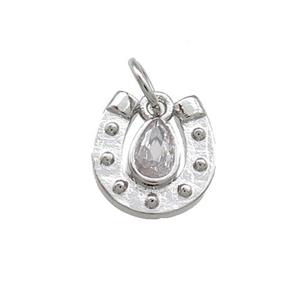 Copper Horseshoe Charms Pendant Pave Zircon Platinum Plated, approx 10mm [FN39378]