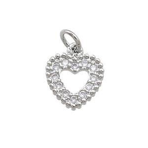Copper Heart Pendant Pave Zircon Platinum Plated, approx 11mm [FN39384]