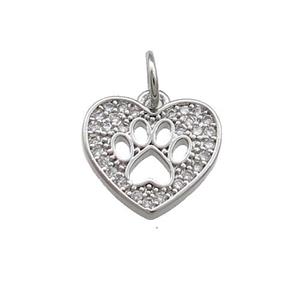 Copper Heart Pendant Pave Zircon Paw Platinum Plated, approx 11.5mm [FN39387]