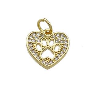 Copper Heart Pendant Pave Zircon Paw Gold Plated, approx 11.5mm [FN39388]