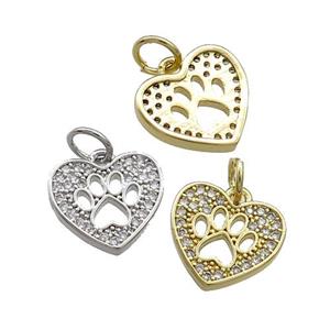 Copper Heart Pendant Pave Zircon Paw Mixed, approx 11.5mm [FN39389]