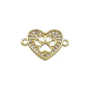 Copper Heart Connector Pave Zircon Paw Gold Plated, approx 11.5mm [FN39390]