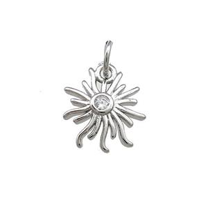 Copper Sun Charms Pendant Pave Zircon Platinum Plated, approx 11-12mm [FN39391]