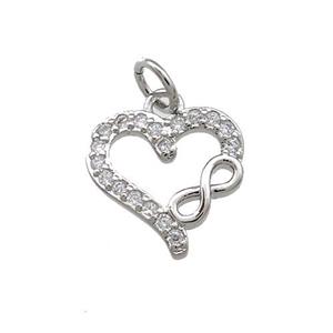 Copper Heart Pendant Pave Zircon Infinity Platinum Plated, approx 12mm [FN39400]