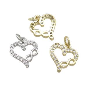 Copper Heart Pendant Pave Zircon Infinity Mixed, approx 12mm [FN39402]