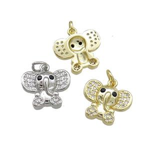 Copper Elephant Charms Pendant Pave Zircon Mixed, approx 12-15mm [FN39405]
