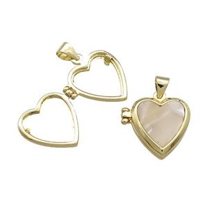 Copper Locket Pendant Pave Shell Heart Gold Plated, approx 15mm [FN39407]