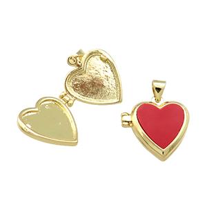 Copper Locket Pendant Pave Red Agate Heart Gold Plated, approx 15mm [FN39409]