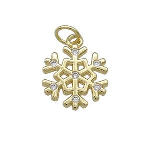 Christmas Snowflake Charms Copper Pendant Pave Zircon Gold Plated, approx 12mm [FN39419]
