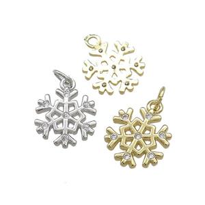 Christmas Snowflake Charms Copper Pendant Pave Zircon Mixed, approx 12mm [FN39420]
