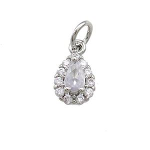 Copper Teardrop Pendant Pave Zircon Platinum Plated, approx 6.5-8mm [FN39421]