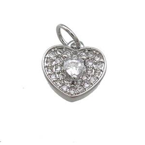 Copper Heart Pendant Pave Zircon Platinum Plated, approx 10mm [FN39424]