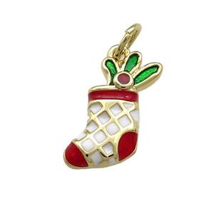 Christmas Stocking Charms Copper Pendant Multicolor Enamel Gold Plated, approx 9-16mm [FN39427]