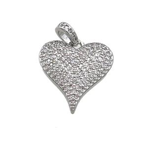 Copper Heart Pendant Pave Zircon Platinum Plated, approx 17mm [FN39429]