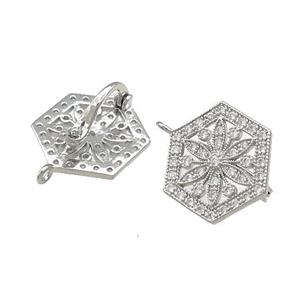 Copper Clasp Pave Zircon Hexagon Platinum Plated, approx 15-17mm [FN39438]