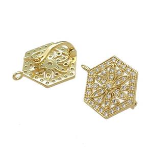 Copper Clasp Pave Zircon Hexagon Gold Plated, approx 15-17mm [FN39439]