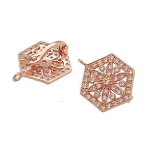 Copper Clasp Pave Zircon Hexagon Rose Gold, approx 15-17mm [FN39440]