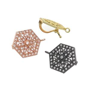 Copper Clasp Pave Zircon Hexagon Mixed, approx 15-17mm [FN39442]